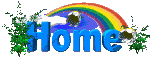 a gif of the word home in 3d, with the sky, a rainbow, and opening flowers behind it